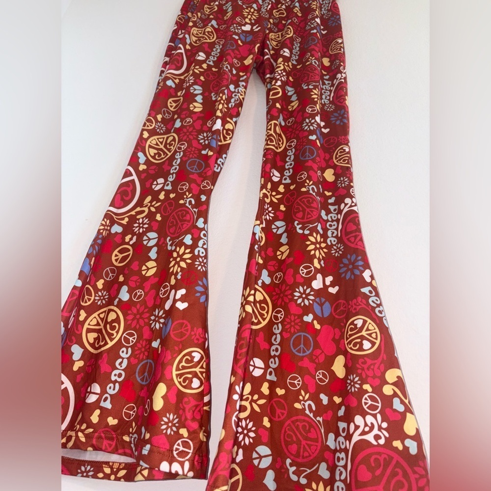 Retro Peace Sign Flare Pants 70’s Hippie Costume Halloween - Picture 5 of 8